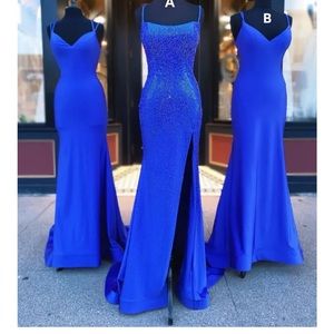 Berlinnova Royal Blue Mermaid Spaghetti Straps Sweep Train Long Prom Dress.